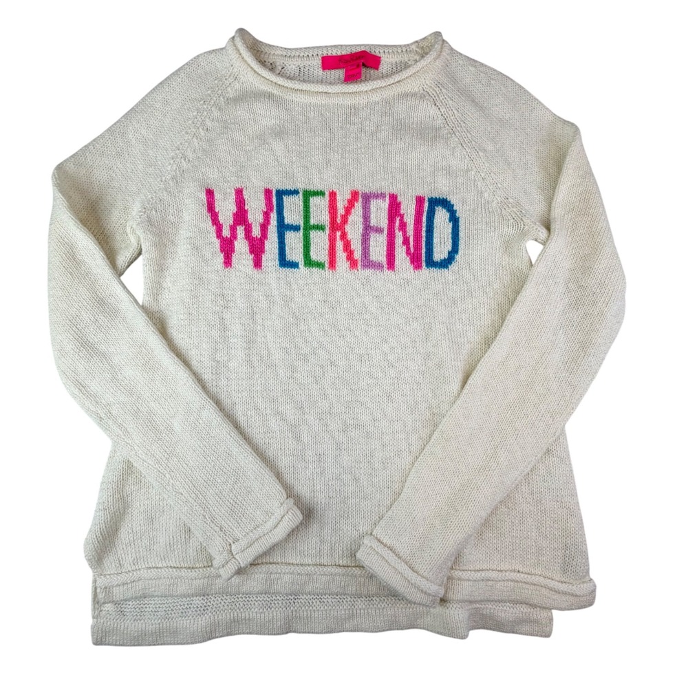 Lilly‎ Pulitzer Sweater XS Cream Cotton Knit Graphic Preppy Resort Coastal